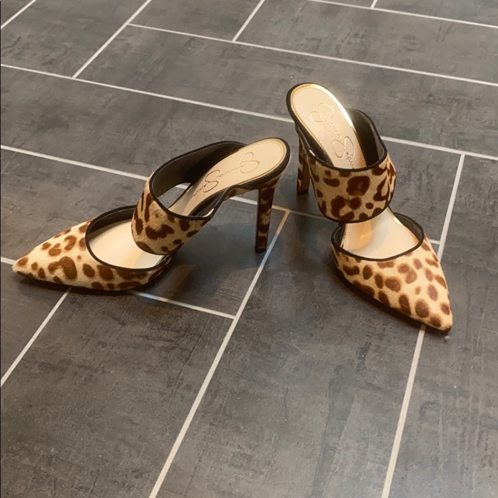 Leopard  calf hair mule pumps